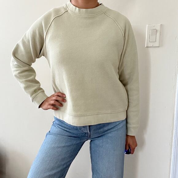 Frank and Oak Women's Light Green Waffle Knit Organic Cotton Sweatshirt Size M - Picture 9 of 14